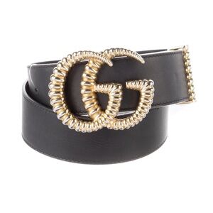 Gucci Marmont Belt Black Leather Gold GG Buckle Women One Size